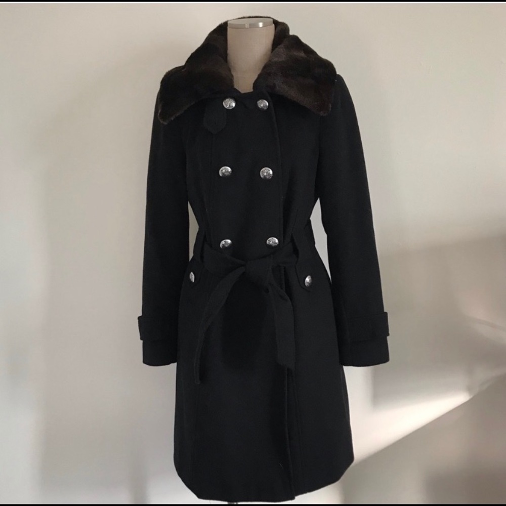 Tahari black wool fur jacket